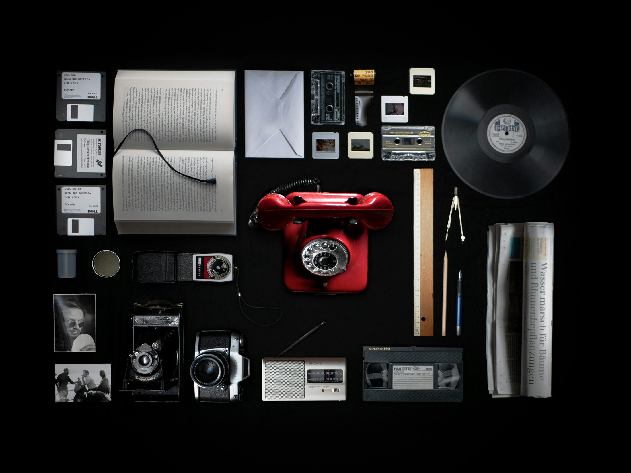 Flat lay of media formats past and present