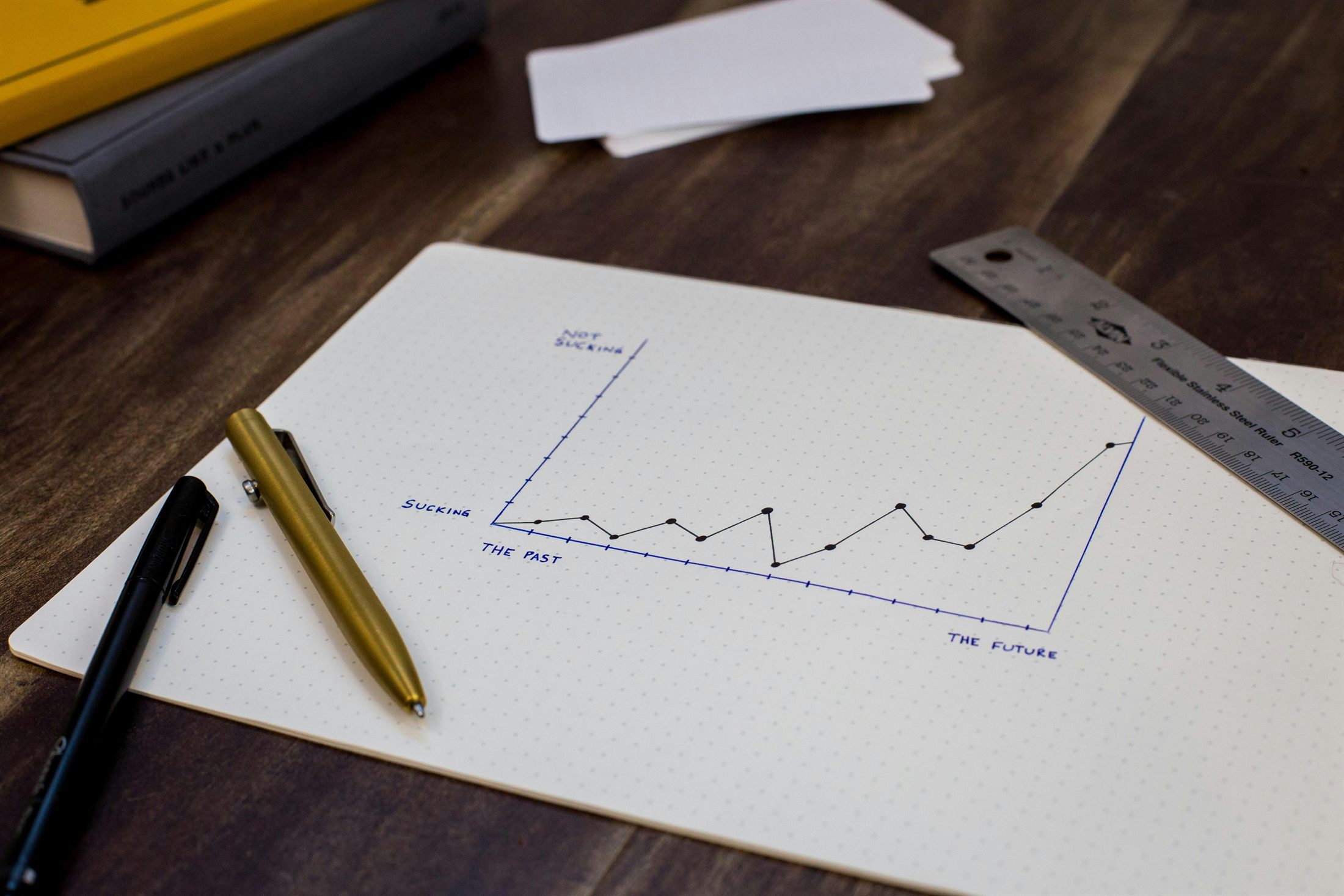 Hand-drawn growth chart on a notebook
